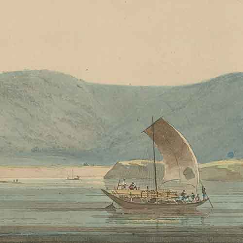 Watercolor painting of sailing vessel 