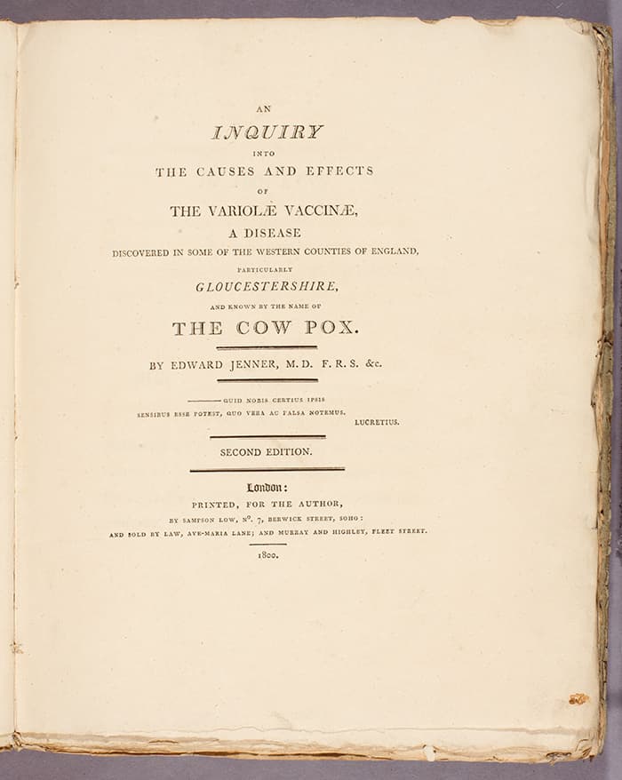 Detail of the title page of Edward Jenner’s An inquiry into the causes and effects of the variolæ vaccinæ