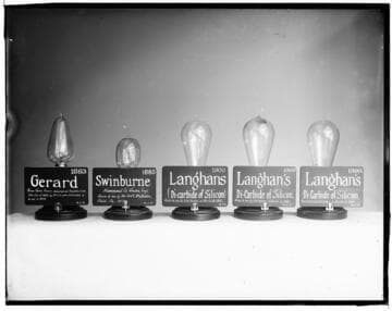 Gerard 1883, Swinburne 1885, and Langhan's lamps 1900
