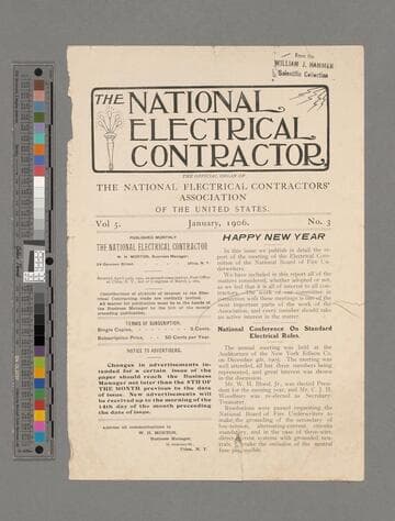 Various clippings and reports relating to the establishment of the National Electrical Code in the United States, including information on standard wiring systems and wiring symbols