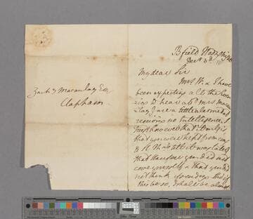 William Wilberforce. Letter to Zachary Macaulay