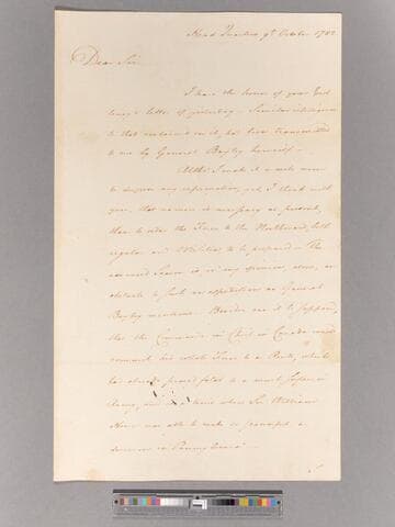 Letter from George Washington, headquarters Verplanck's Point, to Governor George Clinton