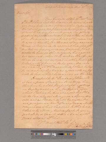Letter from George Washington, camp at Cambridge, Massachusetts, to Anthony White