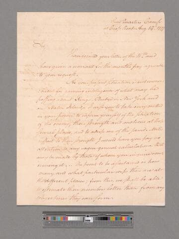 Letter from George Washington, headquarters camp at Crossroads, to Colonel Elias Dayton