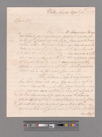 Letter from George Washington, Valley Forge, to Major General Arthur St. Clair