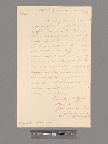 Letter from George Washington, headquarters Middlebrook, to Major General Alexander McDougall