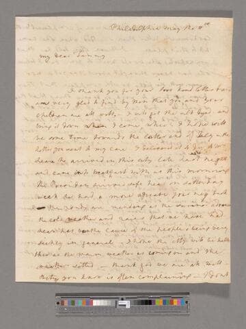 Letter from Martha Washington, Philadelphia, to Frances Washington