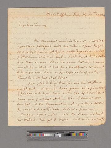 Letter from Martha Washington, Philadelphia, to Frances Washington