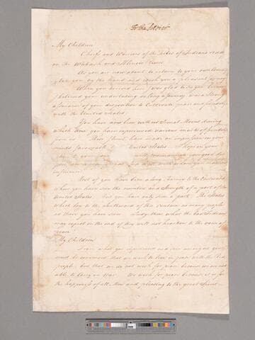 Address by George Washington to the Chiefs and Warriors of the Wabash and Illinois Indians, Philadelphia
