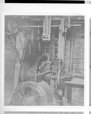 The induction motor that operates the elevator at the Casa Loma Hotel