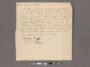 Christian Budge and Edward Biddle deposition regarding witnessing a meeting between Teedyuscung and Pemberton at Easton