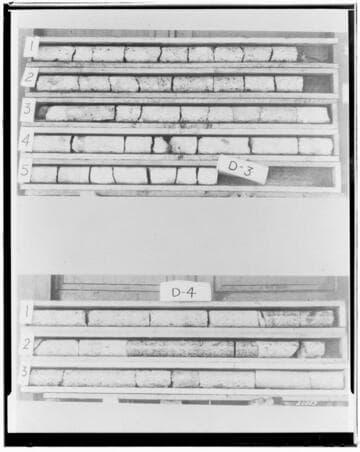 Copy neg comparing Core samples taken from Huntington Lake Dams in May 1937