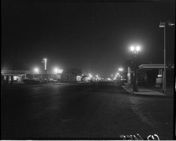 Street lighting in a business district at night