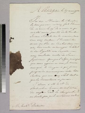 Letter : Philadelphia, to Charles-René-Dominique Sochet Destouches, 1781 March 27