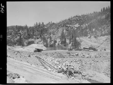 Big Creek - Mammoth Pool - General view of cofferdam looking upstream