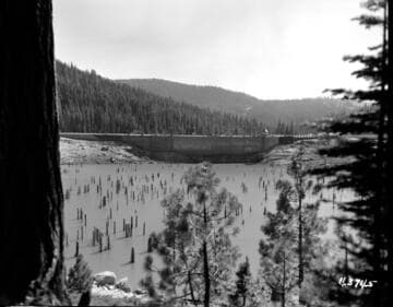 Big Creek, Huntington Lake Dams - View of construction work from across lake