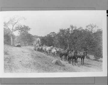 A team of horses [or mules] hauling the generator to Kaweah #3 Hydro Plant