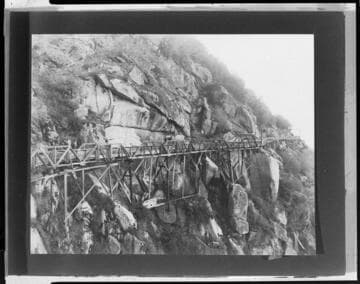 The flume at Kaweah #1 Hydro Plant along a rocky cliff
