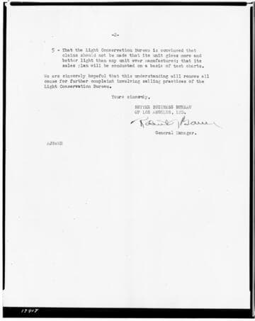 C1.2 - Letters - Letter to Edison from the Better Busiiness Bureau concerning truth in advertising for "Conservo-lite" light bulbs