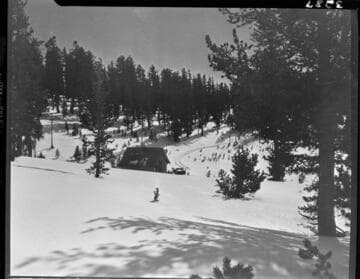 Big Creek snow survey.  Shelter cabin at Kaiser Meadow in snow with sno