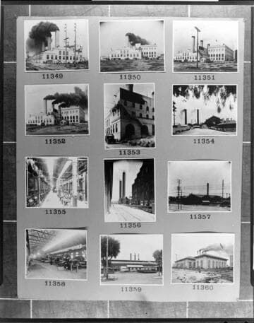 Multiple-image copy film negative with images of Edison customers, Pacific Electric Railway, and SCE Steam Plants
