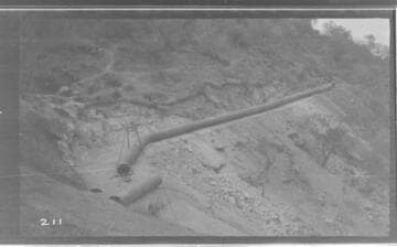 Part of the penstock at Kaweah #3 Hydro Plant from the reservoir