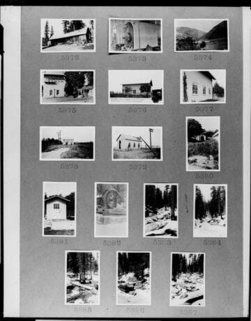 Multiple-image copy film negative with images of Big Creek facilities, and substations: #02-05372 to #02-05387