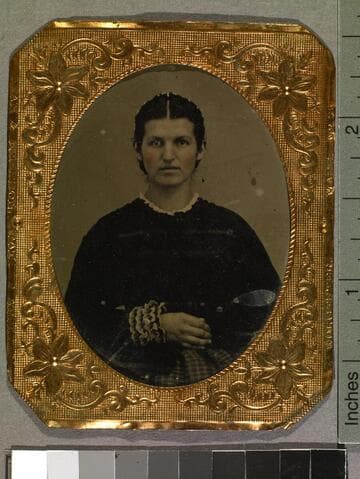 Portrait of Mrs. Frederick (Marie) Ockershauser, with beaded case