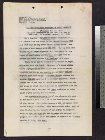 Speech: "Factors Affecting Negro-White Relationships"