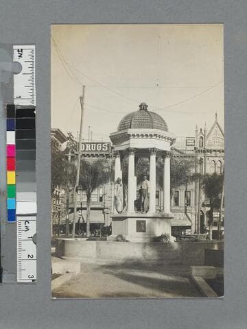 Two men standing on the fountain in Horton Plaza, San Diego, California