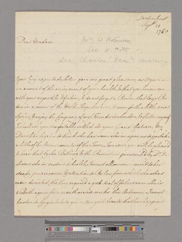 Robinson, Mary (Richardson). Letter to Elizabeth (Robinson) Montagu