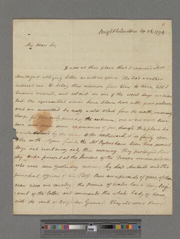Blagden, Sir Charles. Letter to Matthew Montagu, 4th Baron Rokeby