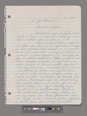 Letter from Paco Chávez Esparza (San José, California) to José Chávez Torres (San José, California)