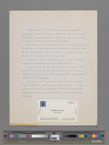 Statement by Clifford K. Steele, Treasurer, City of Los Angles, on the death of Peter SooHoo