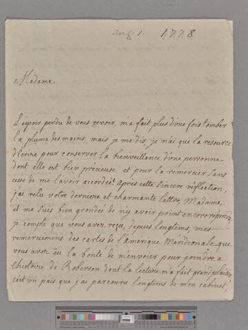 Du Boccage, Marie Anne (Le Page) Fiquet. Letter to Elizabeth (Robinson) Montagu