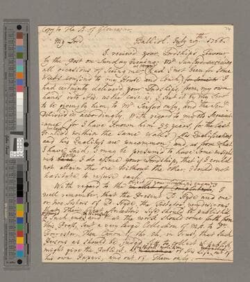Theophilus Leigh letter, Balliol College, to William Warburton