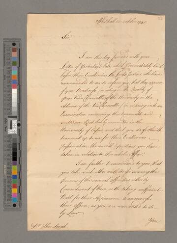 John Russell, Duke of Bedford, 1710-1771, letter, Whitehall, to Theophilus Leigh