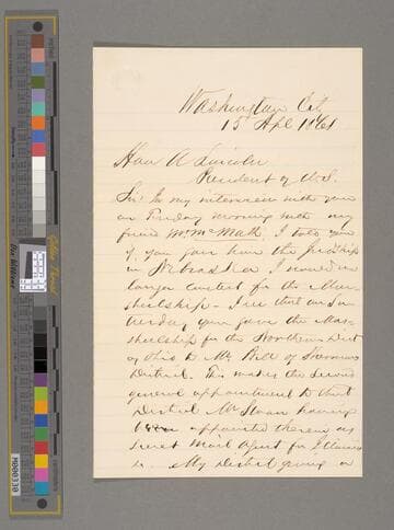 John Armour Bingham, Washington, D.C., letter to Abraham Lincoln