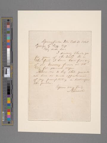 Abraham Lincoln, Springfield, Illinois, letter to George G. Fogg