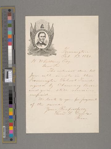 Samuel S. Cowles, Farmington, letter to H. Whittlesey