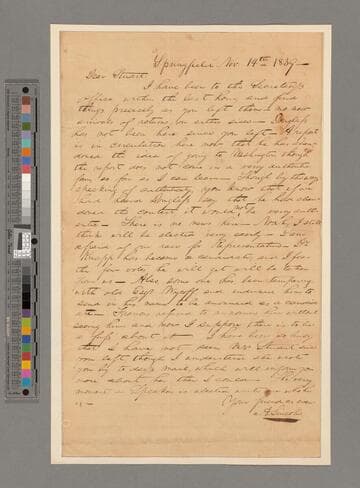 Abraham Lincoln, Springfield, Illinois, letter to John Todd Stuart, Washington, D.C
