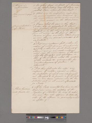 Wilberforce, [William]. Questions to be asked witnesses before Parliament on the subject of the Slave Trade
