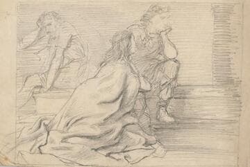 Two Seated Men and a Woman in Celtic Dress