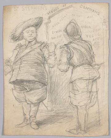 Two Men in Seventeenth century Dress, Near Door House of Commons