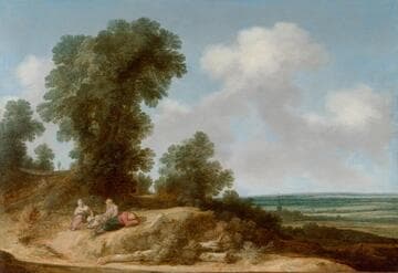 A Dune Landscape with Travellers Resting, Extensive Flatlands Beyond