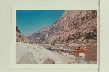 Mooring at camp above The Anvil.  Mile 178.  Approximate gauge:  36,000 cfs