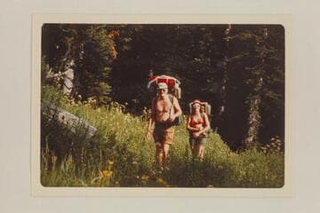 Hal and Jean Bennett hiking in Grand Teton National Park.  Sent with their Xmas card of 1975