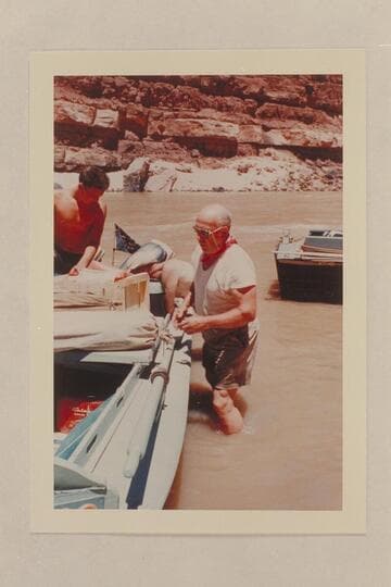 Re-stowing the boats.  Above Boulder Narrows.  Buzz Belknap and Bill Clawson