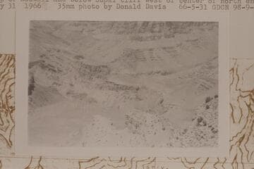Crystal-Dragon junction from point where Stanton made his photo 354-486 in 1890, Feb. Top of Redwall and below Supai cliff west of center of north end of Ra