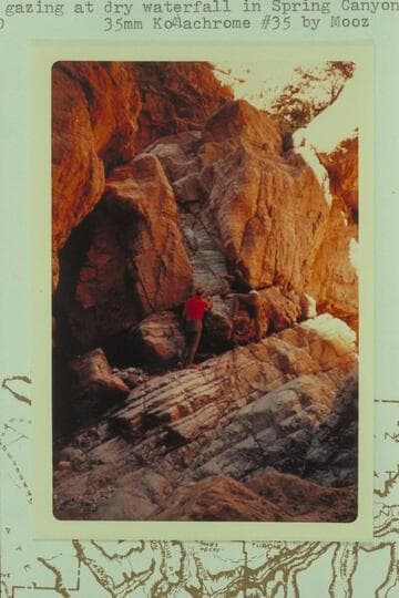 Jorgen and Mac gazing at dry waterfall in Spring Canyon
